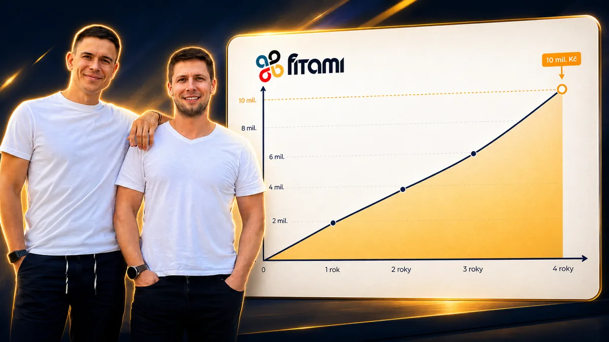 Filip a Tadeáš vedľa grafu rastu obratu e-shopu FITAMI na 10 miliónov českých korún