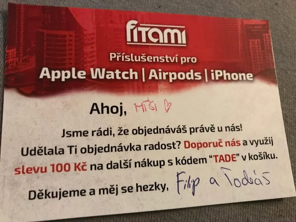 Kartička k objednávke FITAMI s menom zákazníka a podpisom